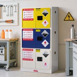 50 Gal Flammable Safety Cabinet, 65x34x18 Inch, 3-in-1 Storage, Adjustable Shelves, Cold-Rolled Steel, OSHA & CE Certified, for Industrial, Lab, Insti