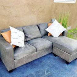 Gray Suede 78" Byron Sectional Sofa with Reversible Chaise by Emerald Home Furnishings