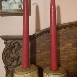 1950’s  birch log taper candle holders W/ candlesticks