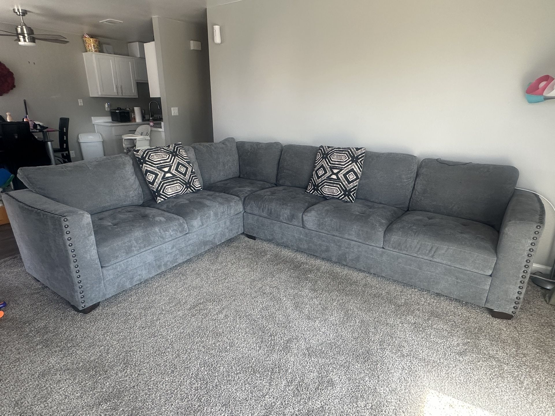 Grey Sectional & Glass Table