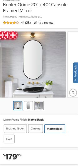 Kohler Matte Black Capsule Mirror - 20 x 40 ($309 Retail) - New