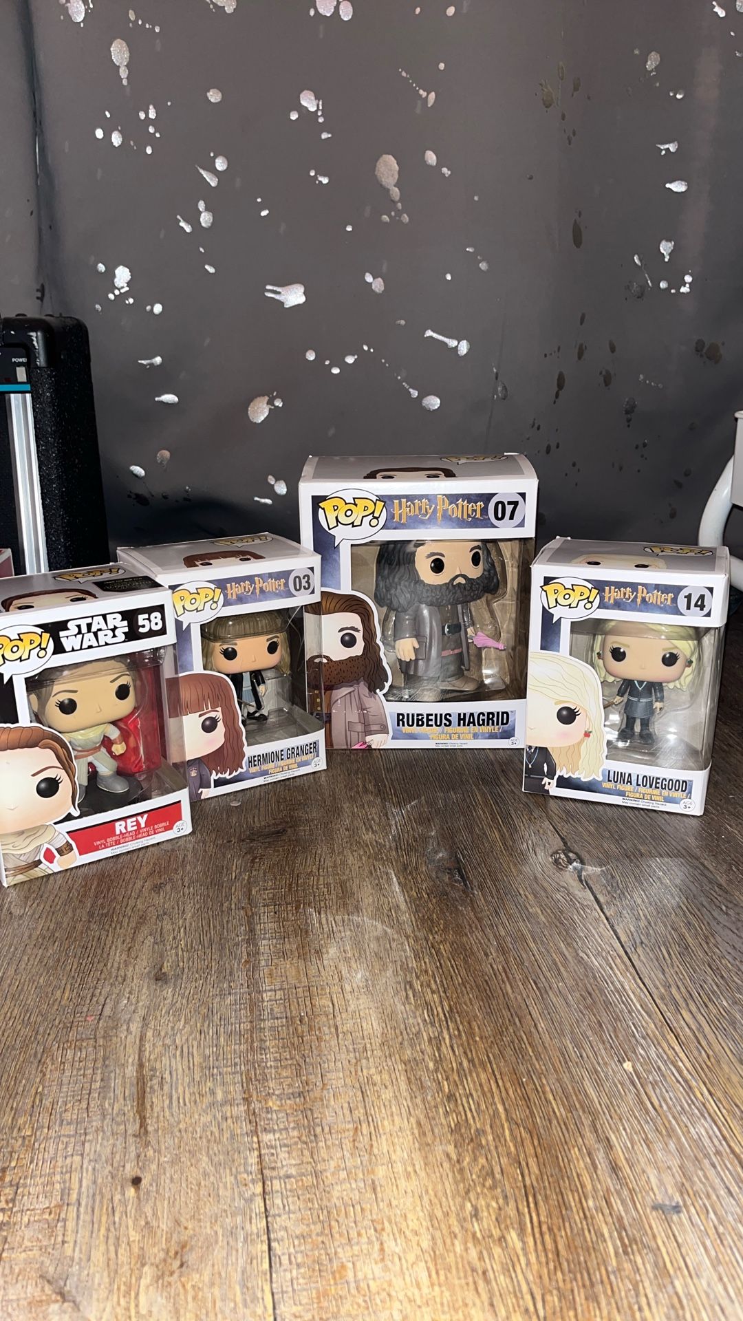 Rey, Hermione, Hagrid, And Luna Funko Pops 