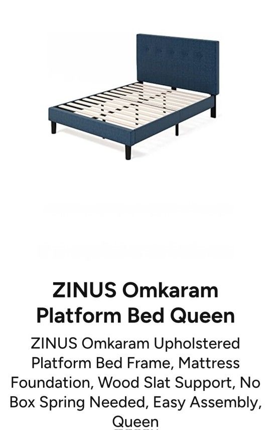 ZINUS Omkaram Upholstered Platform Bed Frame, Mattress Foundation, Wood Slat Support, No Box Spring Needed, Easy Assembly, Queen