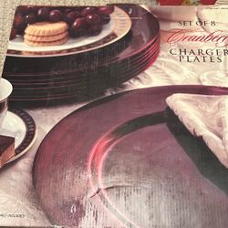 Brand new Still In A Box Set Of 8 Cranberry Charger Plates