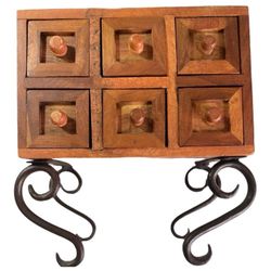 Balinese Wooden Jewelry Box Has 6 Distinct Pull Out Drawers on Wrought Iron Legs