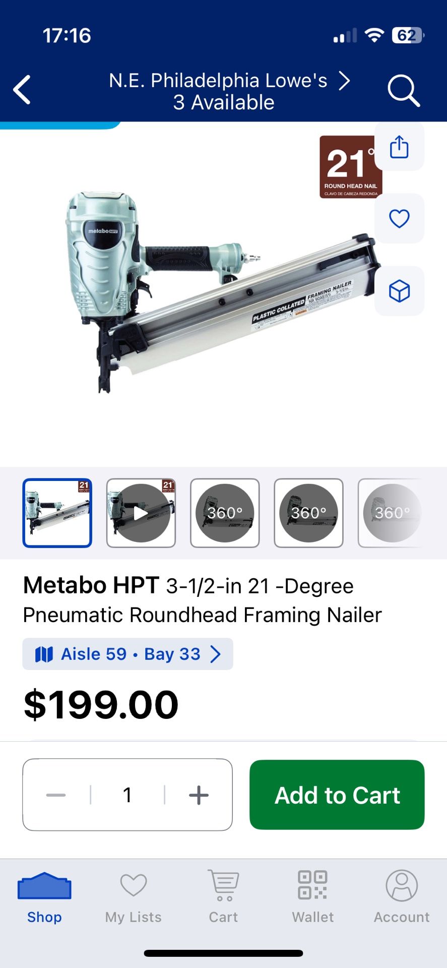 Metabo HPT 3-1/2-in 21-Degree Pneumatic Framing Nailer And 2 Boxes Grip-Rite 21