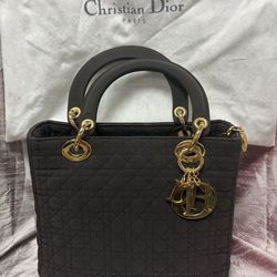 Christian Dior Cannage Lady Dior Brown Nylon Bag