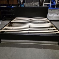Modern Dark Brown Leather King Size Platform Bed Frame