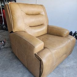 Genuine Leather Powered Recliner w/Adjustable Headrest 