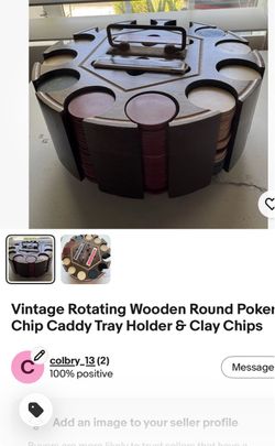 Vintage Clay Rotating Poker Chip Caddy with Chips