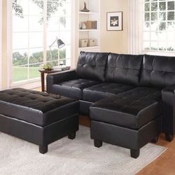 Brand New Black Sectional with Ottoman