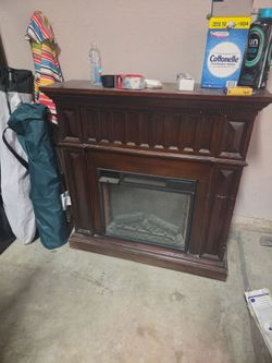 Electric Fireplace with Wood Mantel