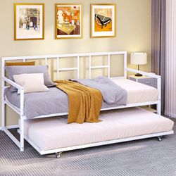 NEW - YITAHOME Twin Daybed with Pull Out Trundle/Steel Slat Support/Space Saving Adjustable Height Trundle Bed and Multi-Functional Furniture for Livi