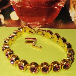 #2033, SWAROVSKI PINK CRYSTAL BRACELET, STAINLESS STEEL, DOBLE CLASP, 7.5"IN, 8"IN
