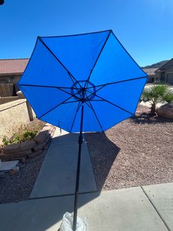 9 ft. Bronze Aluminum Market Patio Umbrella Tilt -Blue California Umbrella