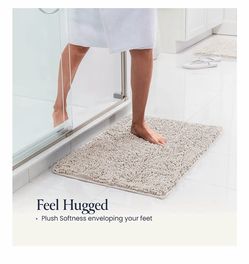 Bathroom Rugs, Bath Mat Set - Soft Plush Chenille Shower Mats, Durable Bath Rug w Rubber Backing (2-Piece Set)