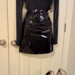 Sheer Shimmer Bodysuit & Pleather Skirt