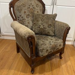 Vintage Wood & Fabric Armchair 