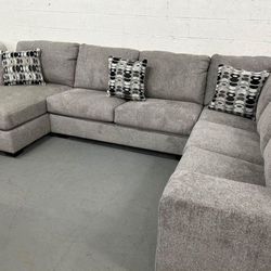 Ashley Signature Smoke Gray - Light Gray 3 Piece Huge Sectional Sofa Chaise Living Room Set 