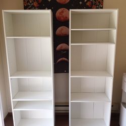 Two Tall White Adjustable 5-Shelf Bookshelf/Bookcases