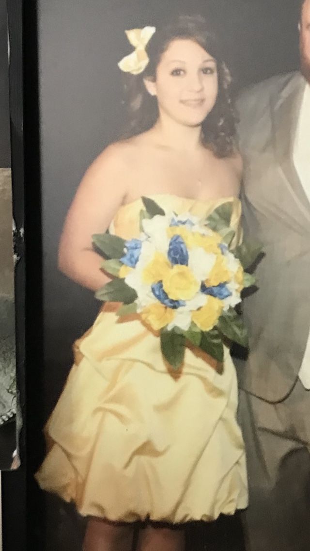 Juniors Size 6 David’s bridal Strapless Dress with Matching Hair Bow