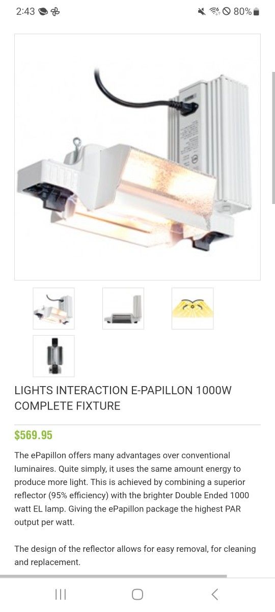 1000 Watt Papillion Grow Light Fixture