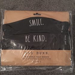 NEW Rae Dunn Set Of 2 Face Masks “Smile / Be Kind”