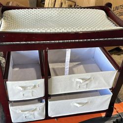 Baby Changing Table With Storage And Changing Pad With Cover In  Cherry Wood