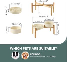 Hanviva- Raised Ceramic Slow Feeder Dog Bowl Set with Wooden Stand | Medium & Large Dogs