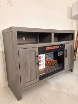 Fireplace TV Stand / Entertainment Center – Electric Fireplace – Gray Wood Finish