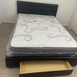 NEW BED FRAME QUEEN SIZE WITH MATTRESS AND BOX SPRING 