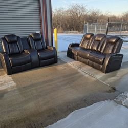 Leather Reclining Sofa Set