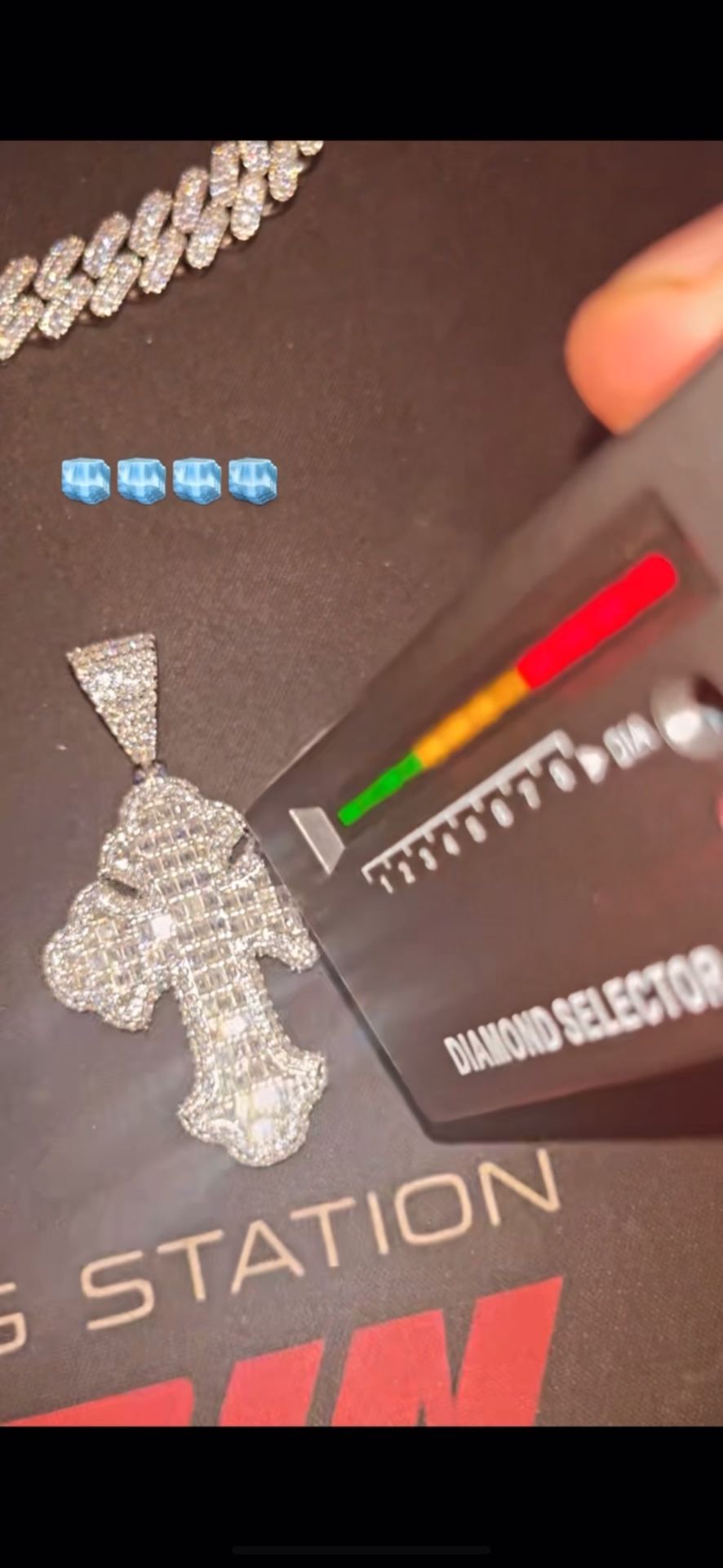 Moissanete Cruz Pendant and 3 mm Tennis Chain Vvs, Sterling Silver