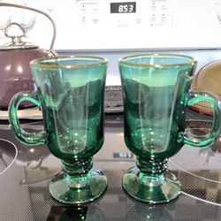 2 Vintage Green Libbey Coffee/ Latte Mugs. 