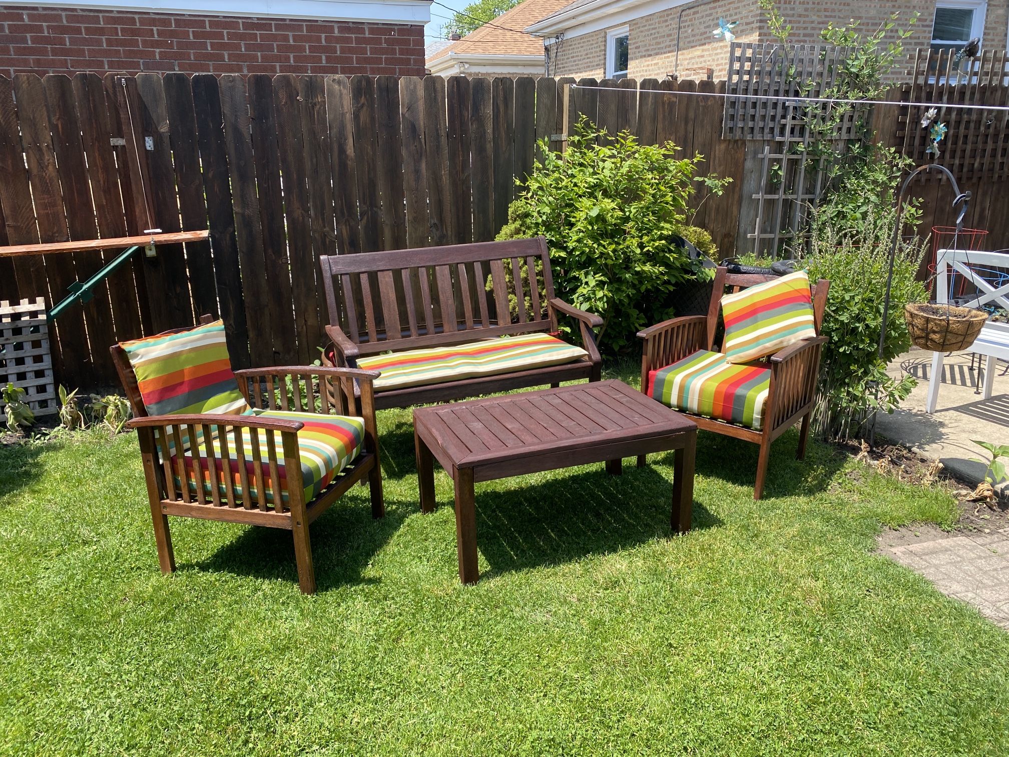 4 Piece Wood Teak Outdoor Patio Wooden Conversation Set With New Box Cushions