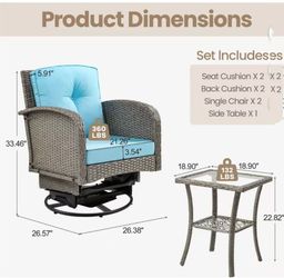😀 3Pcs Patio Furniture Set, 2 Rattan Wicker Outdoor  Chair with 1 Coffee Table, Porch Deck not  racking not Swivel Furniture with Cushions, for Deck 