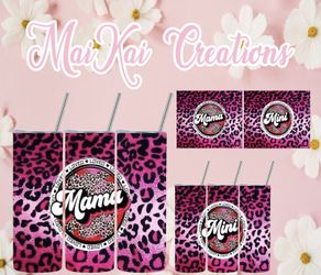 Pink Cheetah Print Custom Matching Tumbler Set 