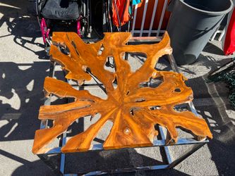 Live Edge Teak Root Coffee Table with Stainless Steel Base