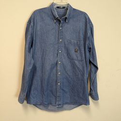 Vintage Chaps Ralph Lauren Shirt Mens  Large Blue Denim Long Sleeve Hong Kong 