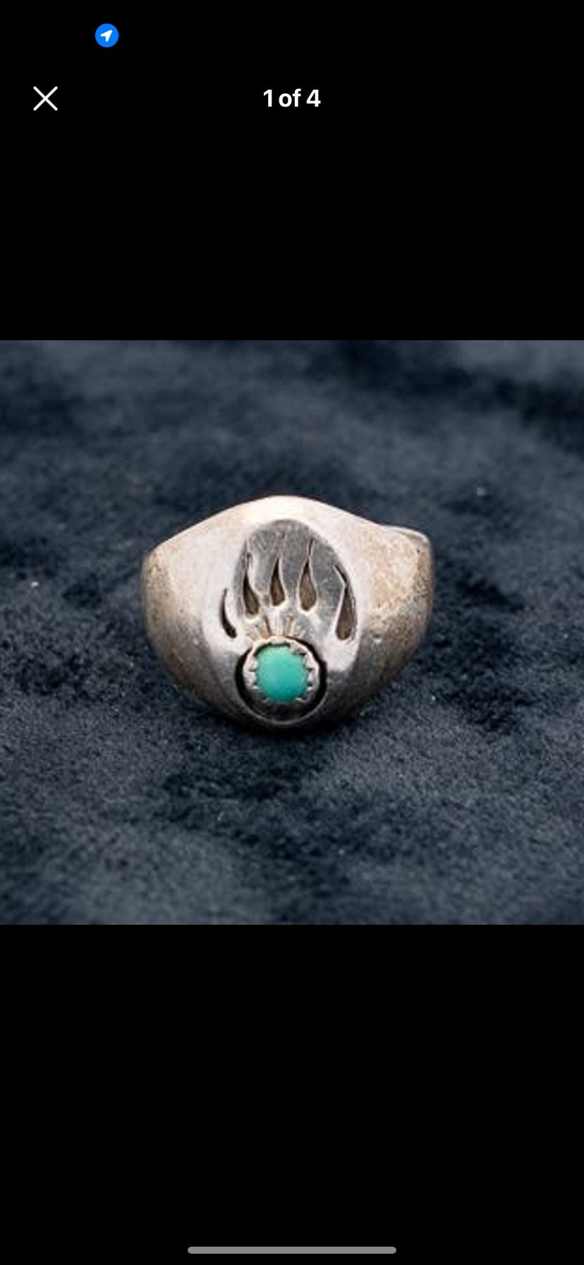 Navajo Native American Rex Abeita Sterling Silver Turquoise Bear Claw Ring