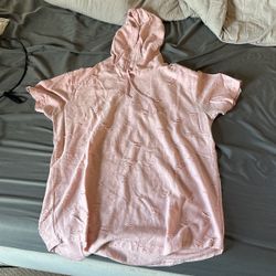 MENS PINK TEXTURED STYLED SHORT SLEEVE HOODIE