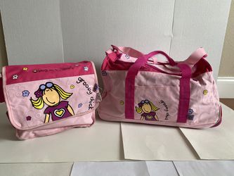 Matching Groovy Girl duffle bag, messenger bag, and wallet