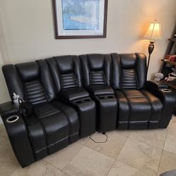 Power Reclining Black Leather Sofa Delivery Available