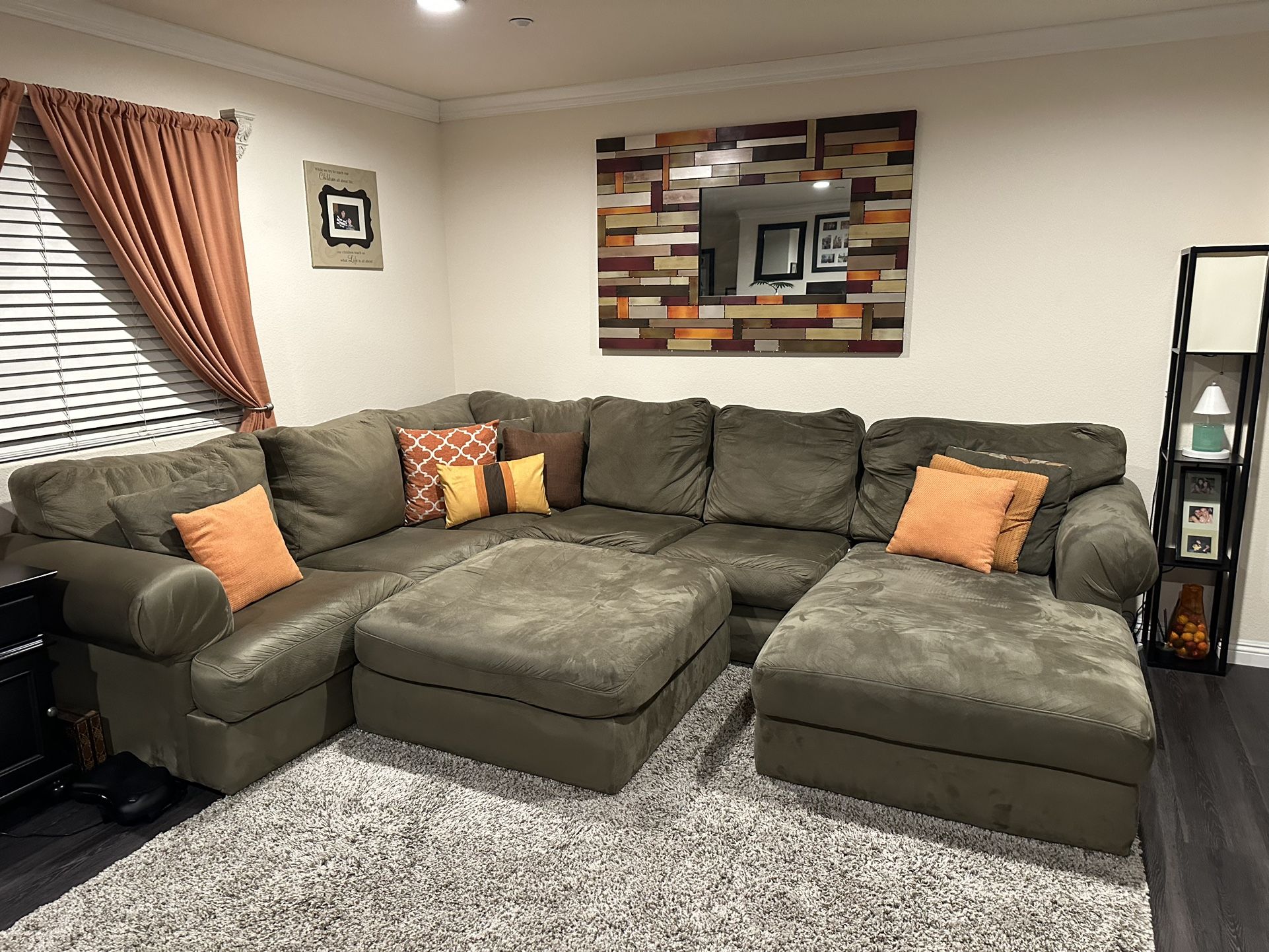 Beautiful Olive Green Sectional (Jerome’s) + Lounger Chaise