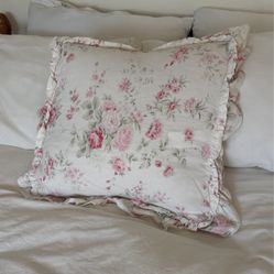 Shabby Chic Vintage Feathered Rose Pillow 