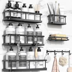YASONIC Shower Caddy, 100% Rustproof Shower Shelves for Inside Shower, No Drilling Bathroom Organizers and Storage, 6 Pack Large Capacity Bathroom Cad