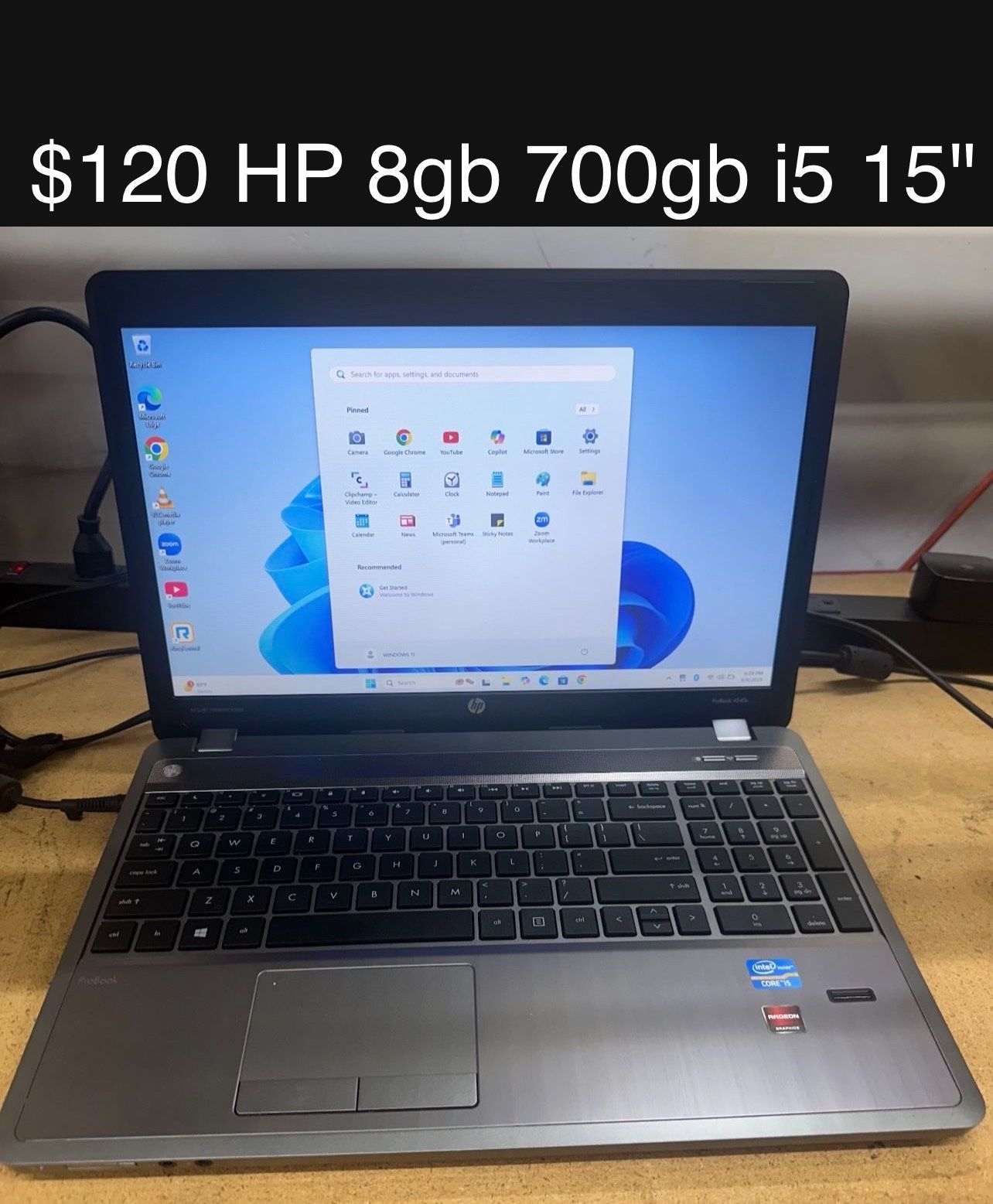 Hp Probook Laptop 15” 8gb i5 700gb Windows 11 Pro Includes Charger, New Battery 