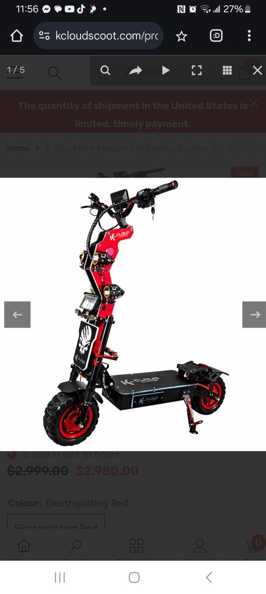 K Cloud X14 Hyper Scooter 95 Mph Electric Offroad Scooter 