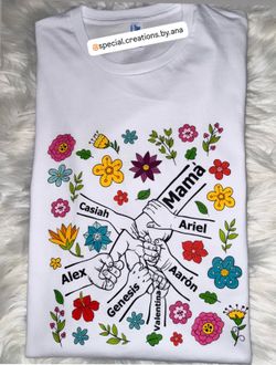Personalized holding Mom’s hand shirt. Can fit up to 7 names! 🌹🎁