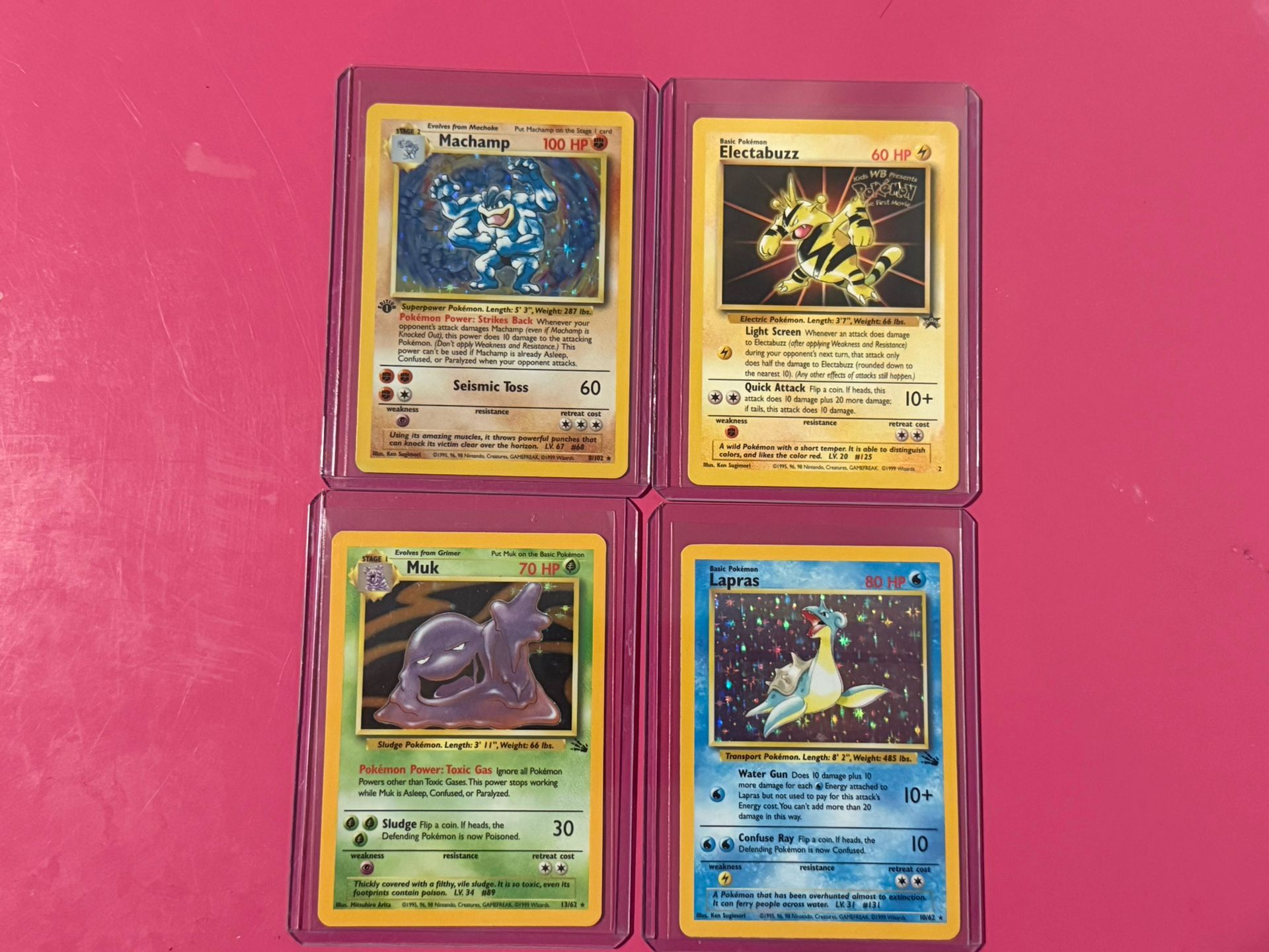 4 Vintage Holo Pokemon Cards| Electabuzz, Machamp, Muk & Lapras